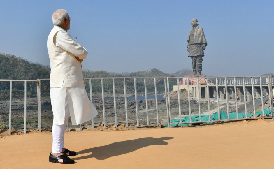 The giant monument, named as the 'Statue of Unity' and built on an islet Sadhu Bet near Sardar Sarovar Dam in Gujarat's Narmada district, is twice the height of the Statue of Liberty in the US and taller than the 153-metre Spring Temple Buddha in China. PTI The giant monument, named as the 'Statue of Unity' and built on an islet Sadhu Bet near Sardar Sarovar Dam in Gujarat's Narmada district, is twice the height of the Statue of Liberty in the US and taller than the 153-metre Spring Temple Buddha in China. PTI